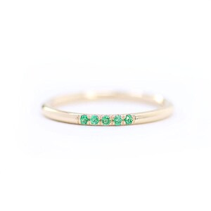 14k Gold Emerald Wedding Band: Thin Stacking Ring