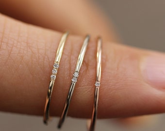 14k Solid Yellow Gold Diamond ring promise ring for her small diamond band thin wedding band simple wedding band pretty ring Sizable ring