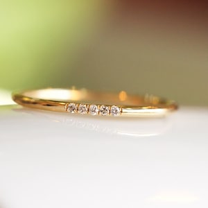 14k Gelb Solid Gold Diamanten Ehering In Pave Set, Diamant Dünner Ehering, Halb Eternity Diamant Ehering, Einfacher Ehering
