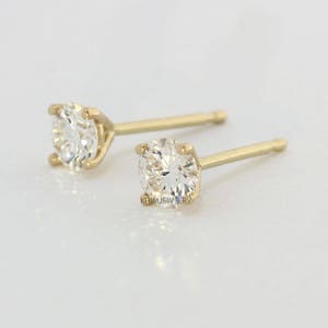 Diamond Studs,4 Prong Martini Setting Stud, 14 Yellow Gold, White Gold Earrings, 1/2 ct, Round Brilliant Cut Diamond Earrings image 2