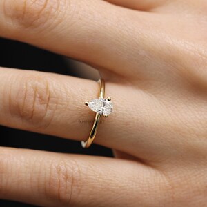 14k Solid Gold Pear Shape Brilliant Cut Diamond Engagement Ring,Simple Diamond Engagement Ring,Prongs Ring,Pear Diamond Cut image 10
