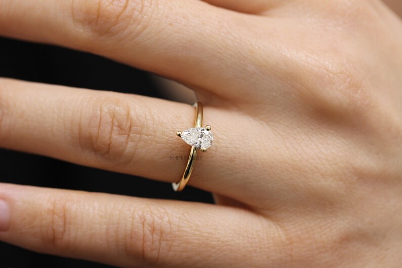 14k Solid Gold Pear Shape Brilliant Cut Diamond Engagement Ring,Simple Diamond Engagement Ring,Prongs Ring,Pear Diamond Cut image 10