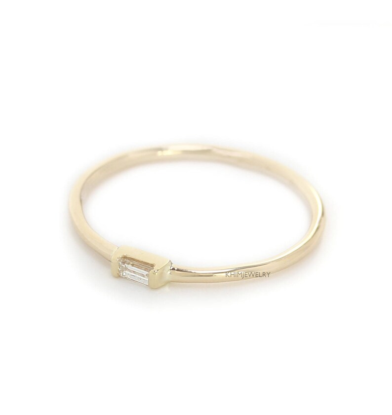 14K Gold Baguette Diamond Ring Engagement Ring,Simple Baguette Band Diamond Engagement Ring,Gold Dainty Stacking Ring