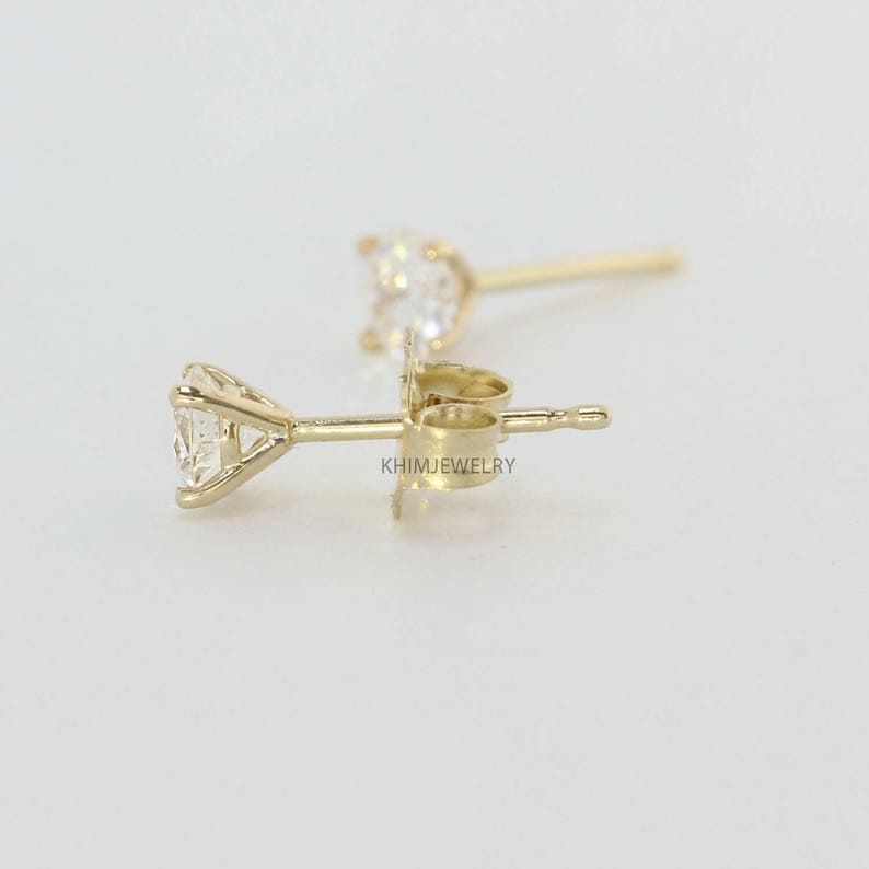 Diamond Studs,4 Prong Martini Setting Stud, 14 Yellow Gold, White Gold Earrings, 1/2 ct, Round Brilliant Cut Diamond Earrings image 4