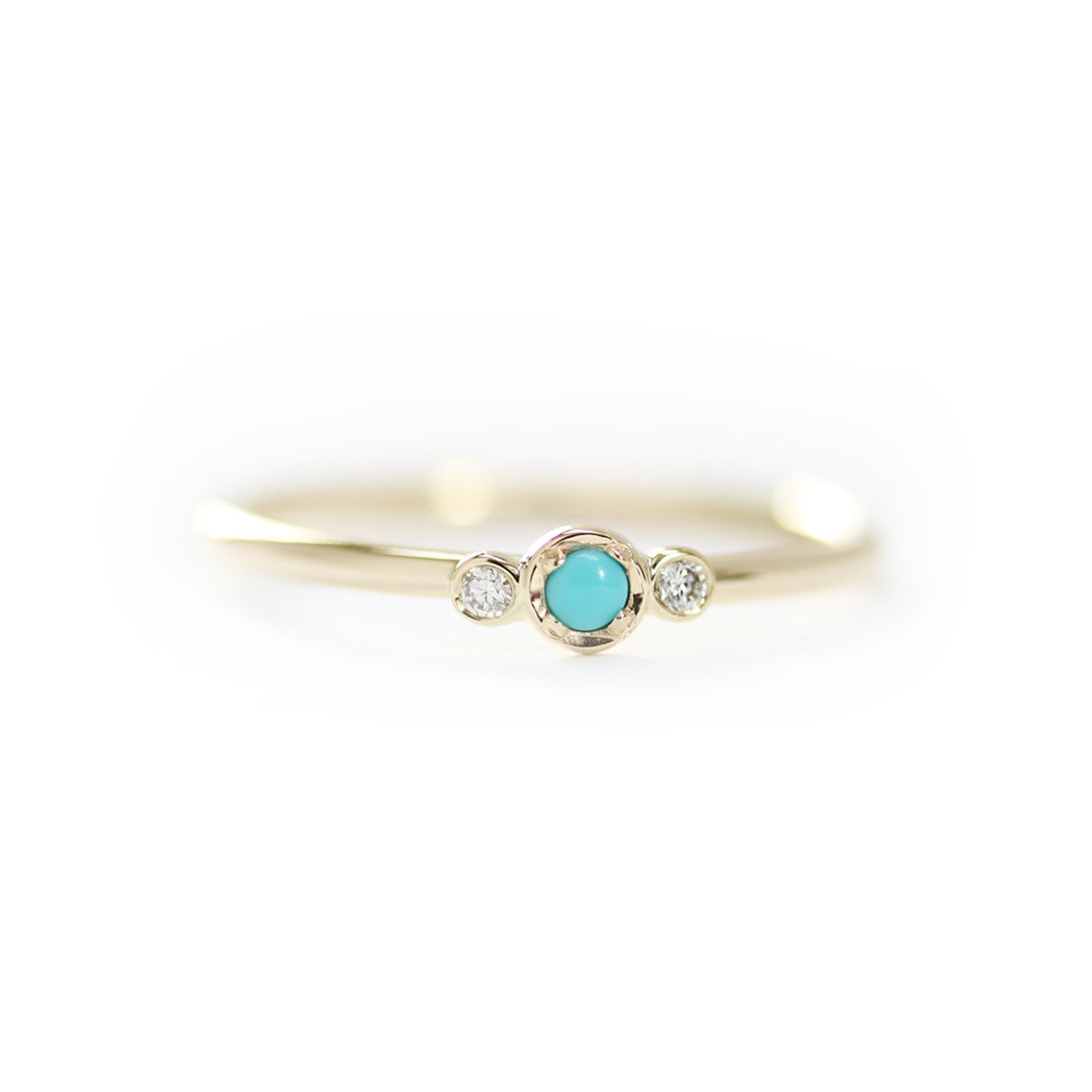 14k Solid Gold Natural Turquoise With Diamond Engagement Ring - Etsy