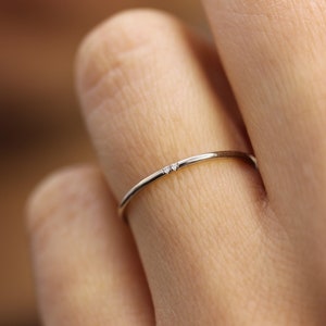 Simple 14k Solid Gold Diamond Ring, Wedding Engagement Ring Diamond Eternity Minimalist Micro Pave Wedding,Rose Gold Ultra Thin Band image 5