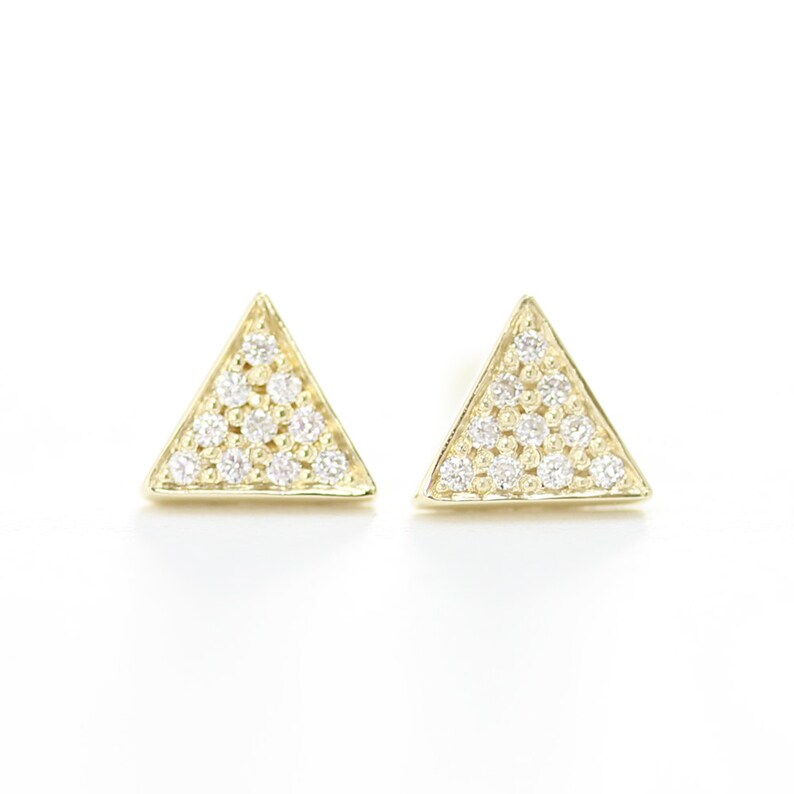 14k Yellow Solid Gold Triangle Diamond Stud EarringsDainty Etsy