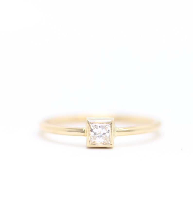 Princess Cut Diamond Bezel Set Engagement Ring in 14k Solid Etsy