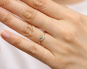 14k Gold Engagement Ring ,Natural Turquoise Wedding Ring,Diamond Crown Cluster Ring,Stacking Ring,Diamond Ring