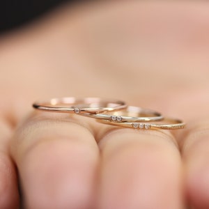 Simple 14k Solid Gold Diamond Ring, Wedding Engagement Ring Diamond Eternity Minimalist Micro Pave Wedding,Rose Gold Ultra Thin Band image 7