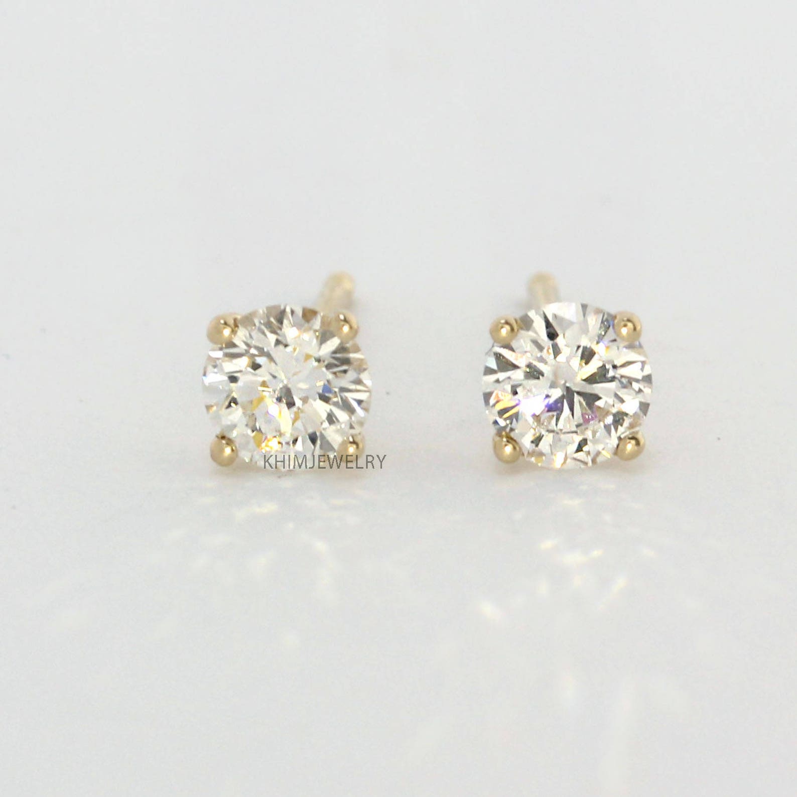 Diamond Studs4 Prong Martini Setting Stud 14 Yellow Gold Etsy