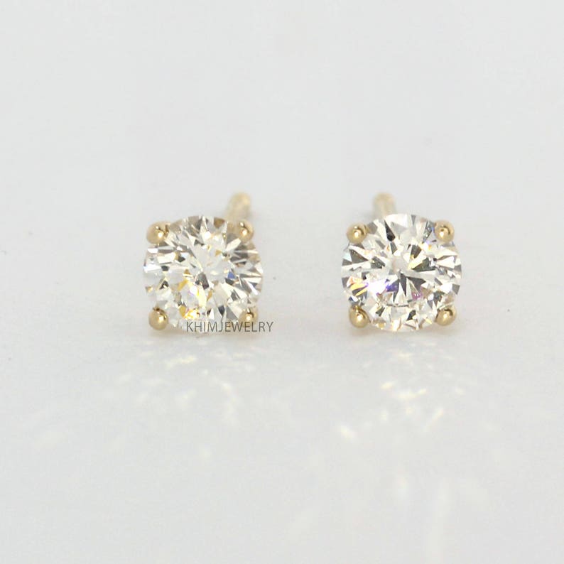 Diamond Studs,4 Prong Martini Setting Stud, 14 Yellow Gold, White Gold Earrings, 1/2 ct, Round Brilliant Cut Diamond Earrings image 1