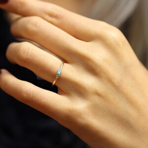 14k Solid Gold Natural Turquoise With Diamond Engagement Ring, Stackable Dainty Ring, Simple Skinny Ring