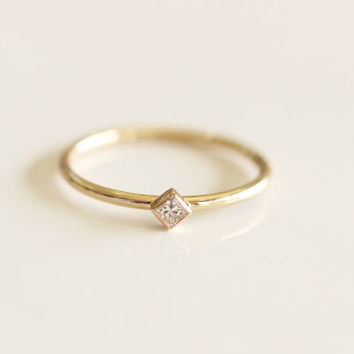 Princess Cut Diamond Engagement Ring in 14k Solid Goldsimple - Etsy