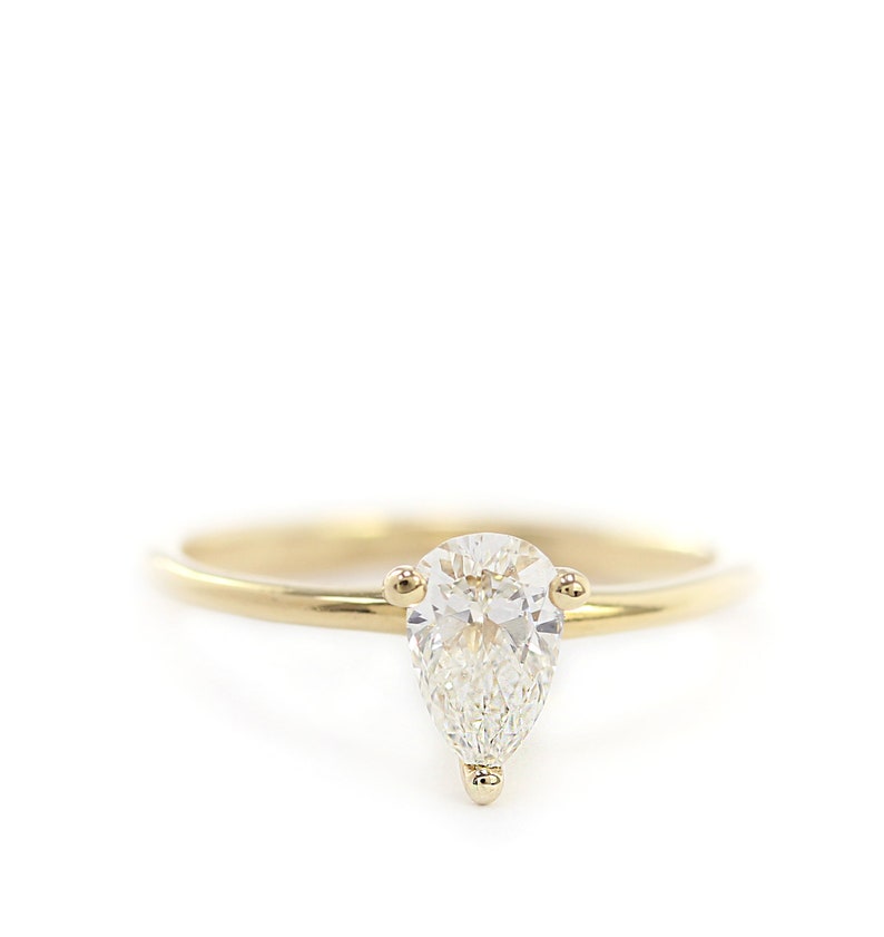 14k Solid Gold Pear Shape Brilliant Cut Diamond Engagement Ring,Simple Diamond Engagement Ring,Prongs Ring,Pear Diamond Cut image 1