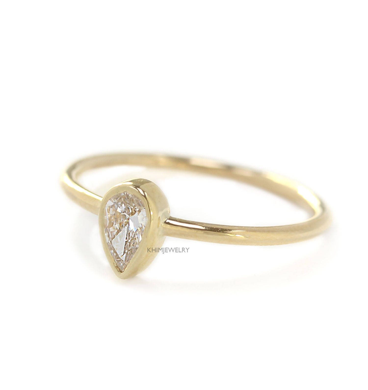 14k Solid Gold Pear Shape Brilliant Cut Diamond Engagement | Etsy