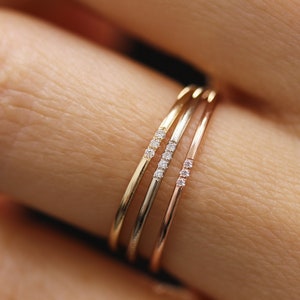 Simple 14k Solid Gold Diamond Ring, Wedding Engagement Ring Diamond Eternity Minimalist Micro Pave Wedding,Rose Gold Ultra Thin Band image 3