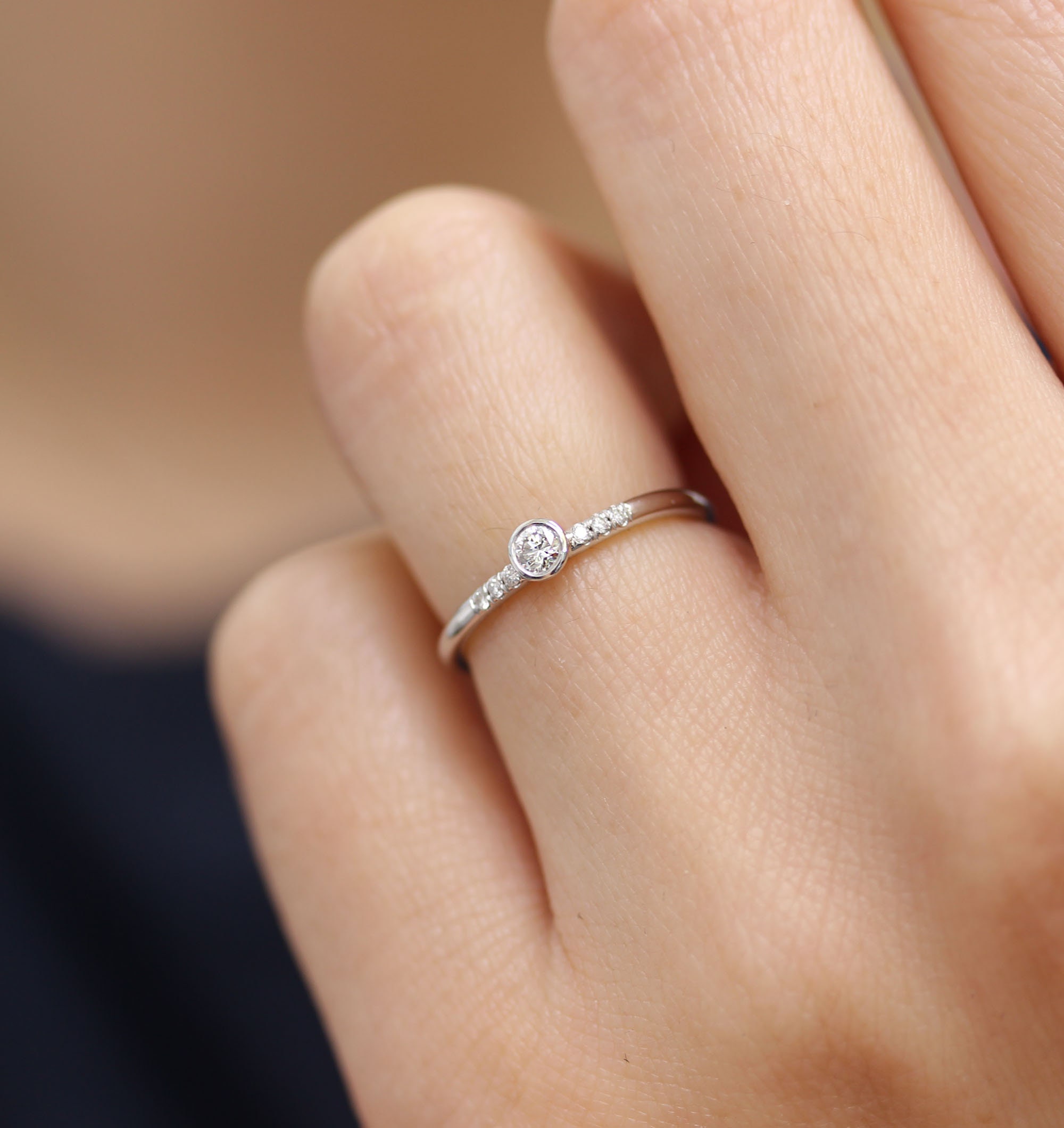 14k White Gold Round Brilliant Cut Diamond Engagement Ring - Etsy