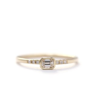 14k Gold Emerald Cut Diamond Ring: Bezel Set Anniversary Ring