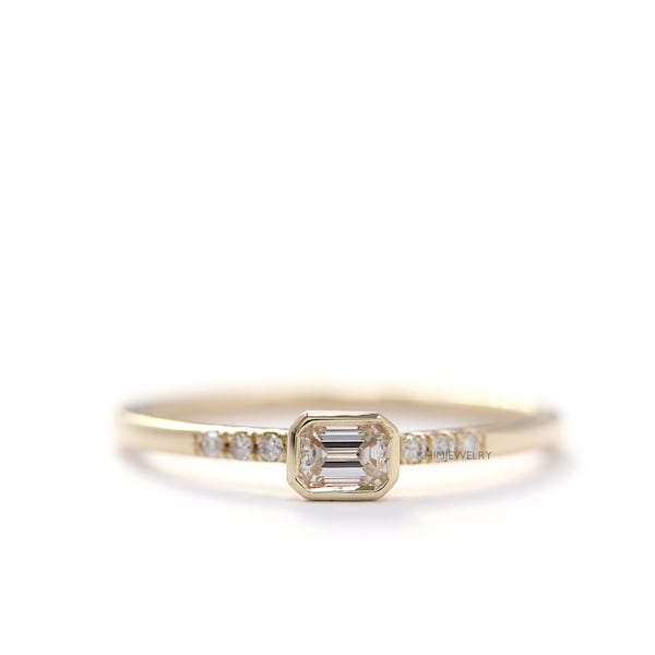14k Gold Smaragdschliff Diamantring: Lünette Jubiläumsring
