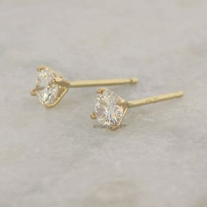 Diamond Studs,4 Prong Martini Setting Stud, 14 Yellow Gold, White Gold Earrings, 1/2 ct, Round Brilliant Cut Diamond Earrings image 6