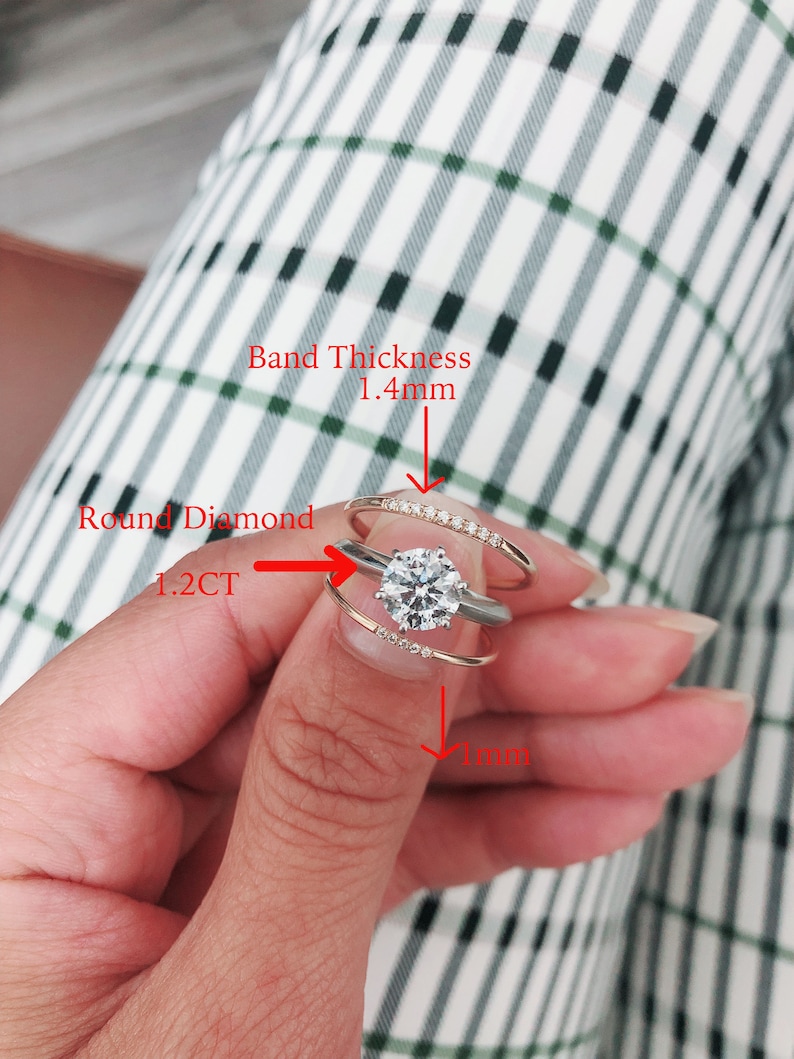 Simple 14k Solid Gold Diamond Ring, Wedding Engagement Ring Diamond Eternity Minimalist Micro Pave Wedding,Rose Gold Ultra Thin Band image 9