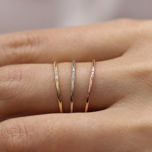 Simple 14k Solid Gold Diamond Ring, Wedding Engagement Ring Diamond Eternity Minimalist Micro Pave Wedding,Rose Gold Ultra Thin Band image 6