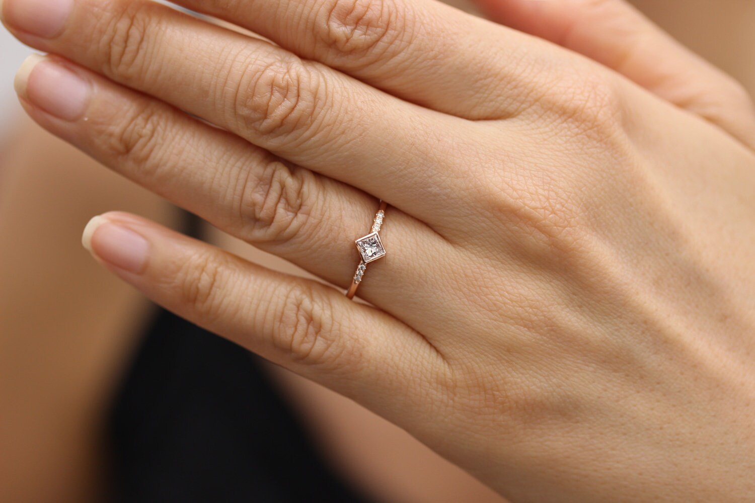 0.25 Carat Princess Cut Diamond Engagement Ring in 14k Solid Gold