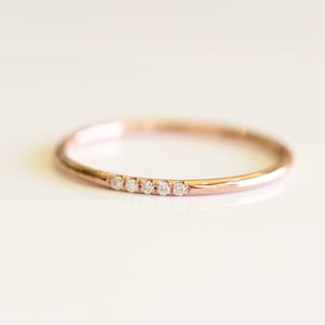 14K Rose Gold Micro Pave Diamond Wedding Band: Thin Stacking Ring