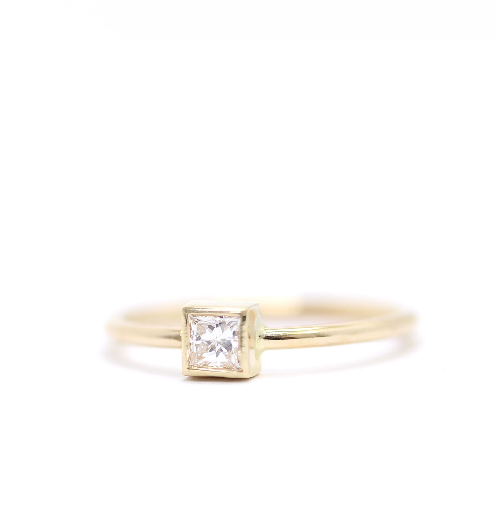 Princess Cut Diamond Bezel Set Engagement Ring in 14k Solid | Etsy
