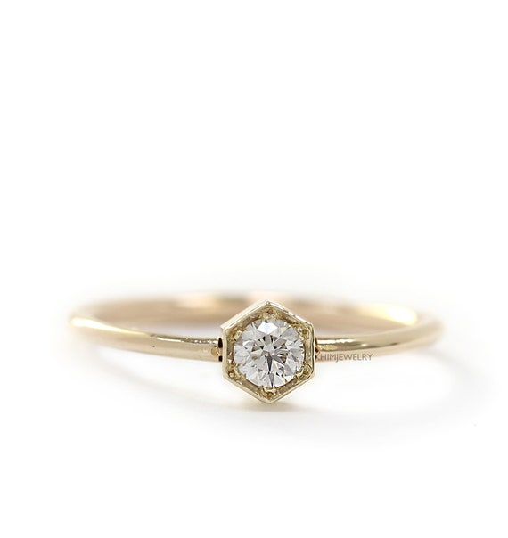 hexagon solitaire engagement ring