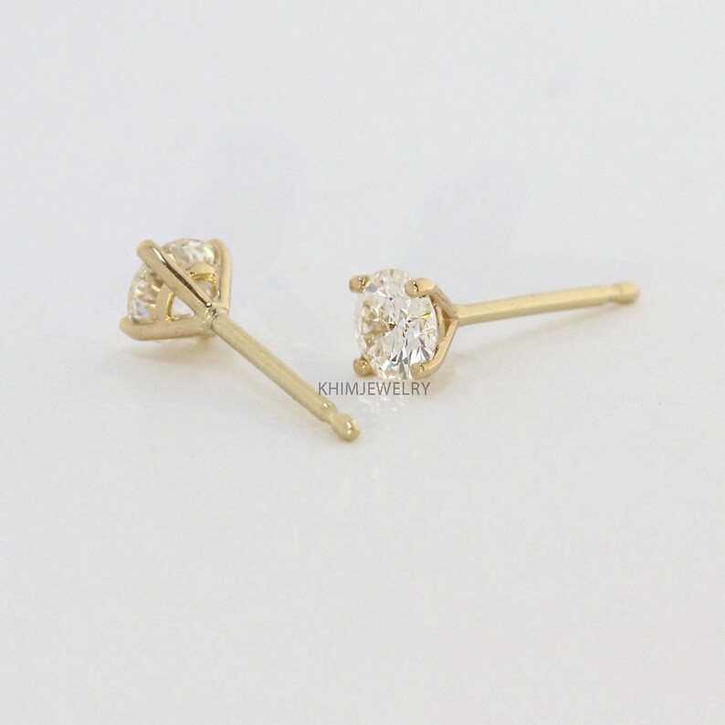 Diamond Studs,4 Prong Martini Setting Stud, 14 Yellow Gold, White Gold Earrings, 1/2 ct, Round Brilliant Cut Diamond Earrings image 3
