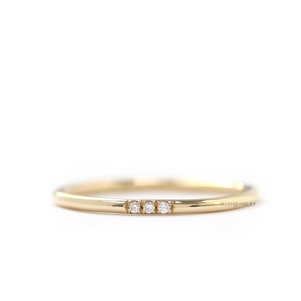 14k Solid Yellow Gold Diamond Wedding Ring, Diamond Knuckle Ring In Pave Set,Dainty Stacking Ring,Diamond Midi Ring,Simple Wedding Ring