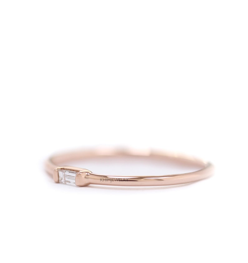 14K Gold Baguette Diamond Ring Engagement Ring,Simple Baguette Band Diamond Engagement Ring,Gold Dainty Stacking Ring