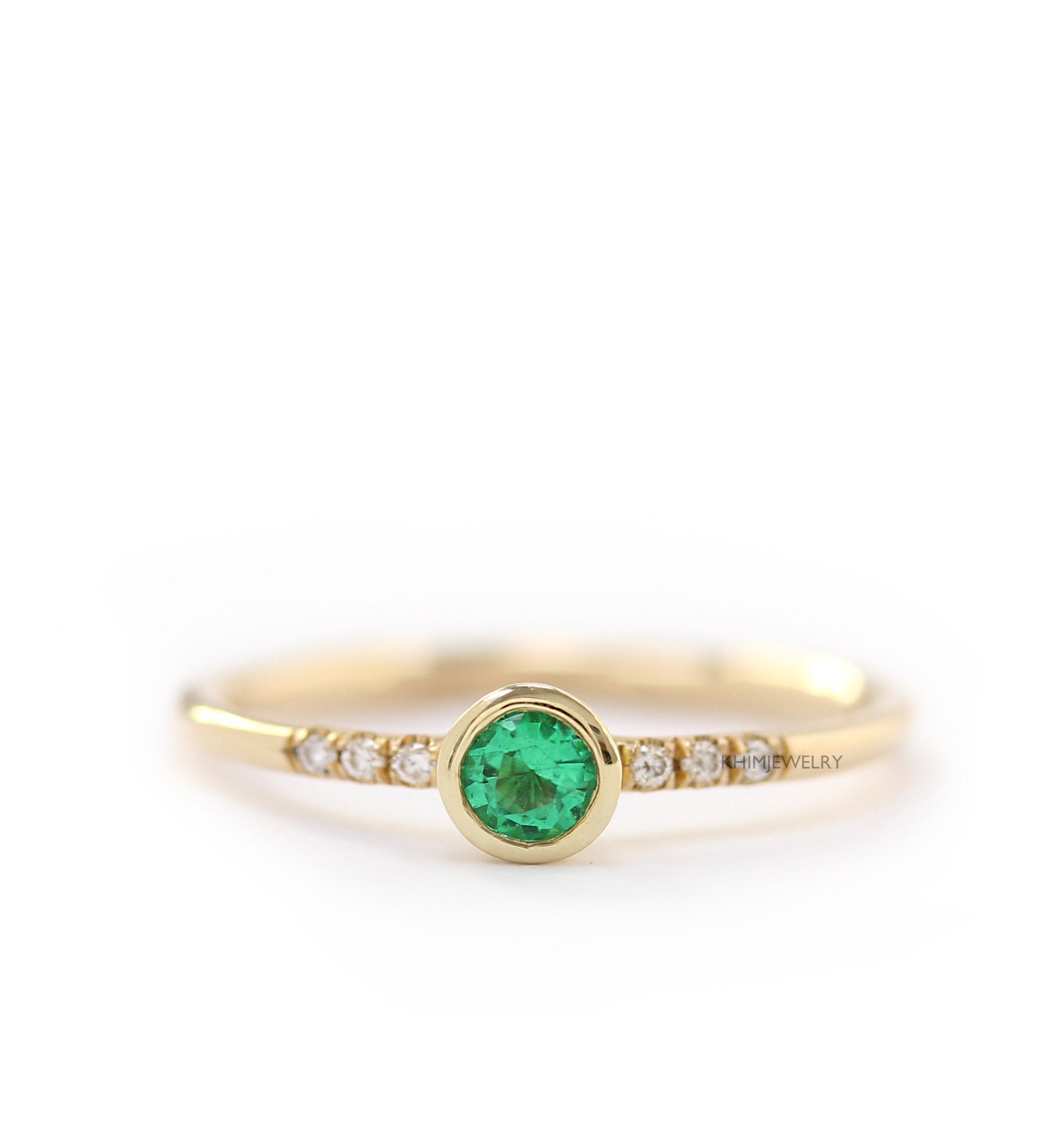 14k Gold Emerald Engagement Ringemerald With Diamond Pave | Etsy