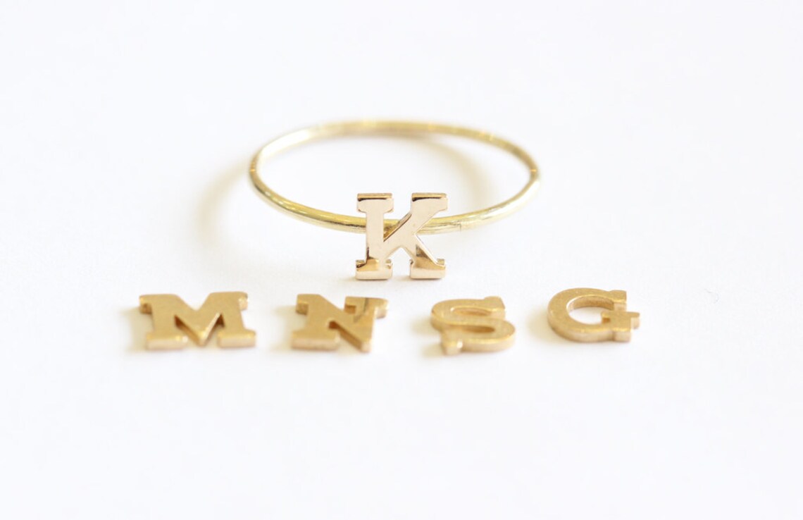 Mini Initial Ring14k Yellow Solid Gold Alphabet RingStacking Etsy