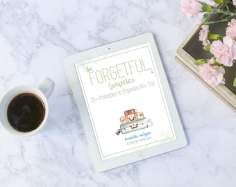 INSTANT DOWNLOAD Travel Printables, Packing Lists, Packing Help, Travel Guide - The Forgetful Traveler - 21 PDF Printable Pages