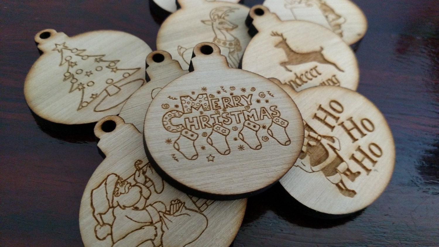 Pack of 15 Laser Engraved Poplar Wood Christmas Ornaments Etsy