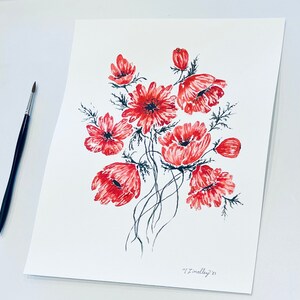Watercolor Poppies. 11x14in. Original Watercolor Painting. Watercolor Flowers. Flower Art. Farmhouse Decor.
