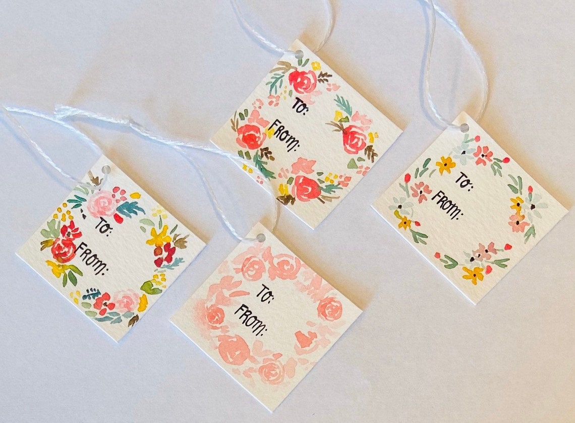 Watercolor Floral Wreath Gift Tags. Hand Painted Gift Tags. Etsy