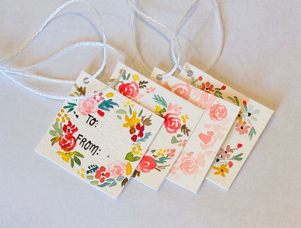 Watercolor Floral Wreath Gift Tags. Hand Painted Gift Tags. Etsy