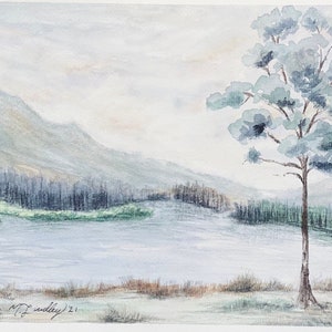 SALE! Watercolor Landscape Print. 8X10in. Giclee Print. Watercolor Tree. Neutral Art. Farmhouse Decor.