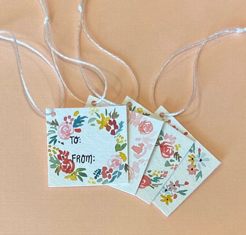 Watercolor Floral Wreath Gift Tags. Hand Painted Gift Tags. Etsy