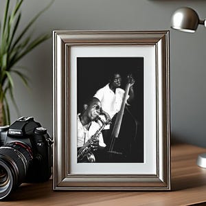 Charlie Parker Gene Ramey Jazz Duo Saxofón Bajo Foto de actuación vintage Reimpresión 4x6 y 5x7