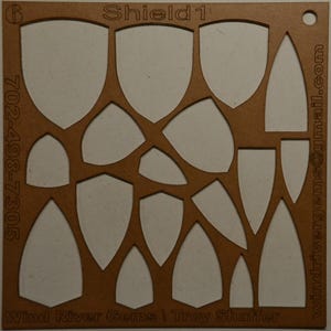 Cabochon Template - Number 6 - Shield 1 - Clear Acrylic - Designer Shapes