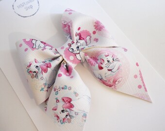 Hand made Sparkle hair Bow /" Aristocats /" Marie /" character print bow //clip