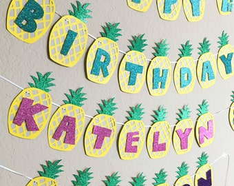 Luau Themed Banner - Pineapple Banner - Hawaiian Themed Banner - Baby Shower - Birthday - Custom Order Available - Multiple Colors Available