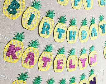 Luau Themed Banner - Pineapple Banner - Hawaiian Themed Banner - Baby Shower - Birthday - Custom Order Available - Multiple Colors Available