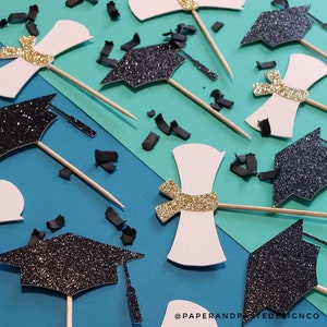 Graduation Themed Cupcake Toppers - Diploma Cupcake Topper - Grad Cap Cupcake Topper