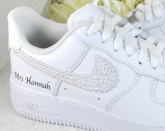 Zapatillas de boda personalizadas, Air Force 1 de novia con perlas personalizadas, zapatos para la fecha de la boda